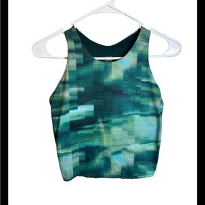 Athleta Girl Aurora Seamless Crop Rib Tank Green Abstract Size XXL (16)